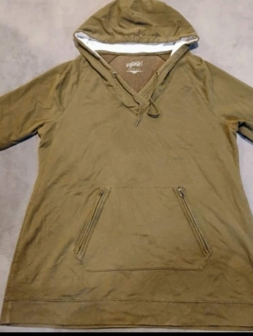 Style & Co. Sport Olive Green 3/4 Sleeve Pullover Hoodie Waffle Lined - Size L